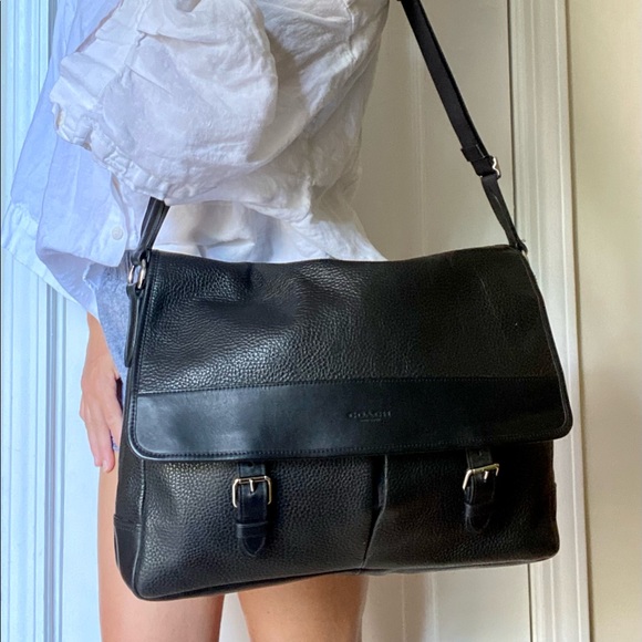 Authentic Coach leather brief case messenger bag Black leather - Picture 1 of 8